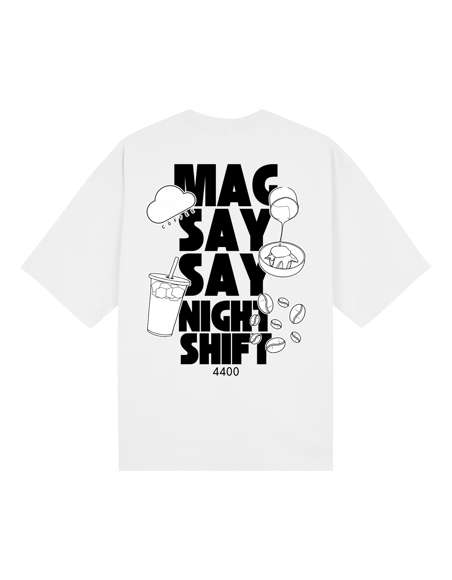 Magsaysay Night Shift Tee — White (Black / Pink Print)
